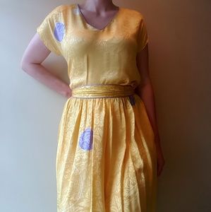Vintage Flora Kung Silk Skirt Set